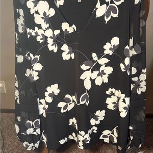 Calvin Klein Black and White Floral Blouse